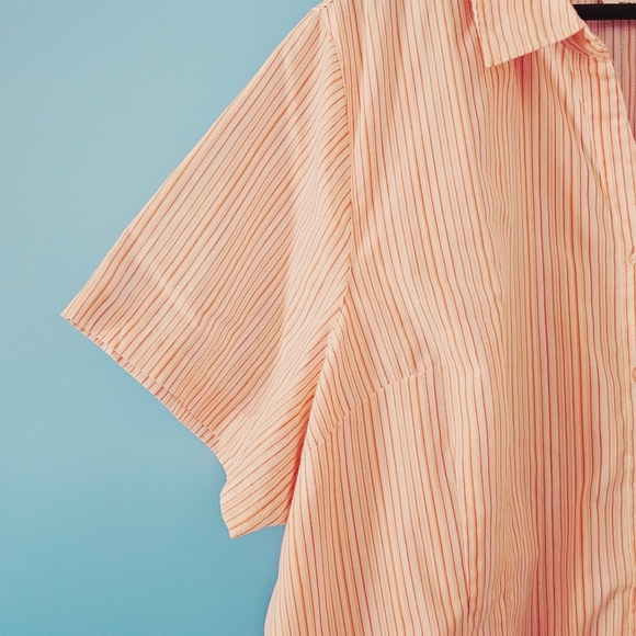 White Stag 3X Women Pink Stripe Button Front V-neck Short Sleeve Lightweight Top - Picture 6 of 8